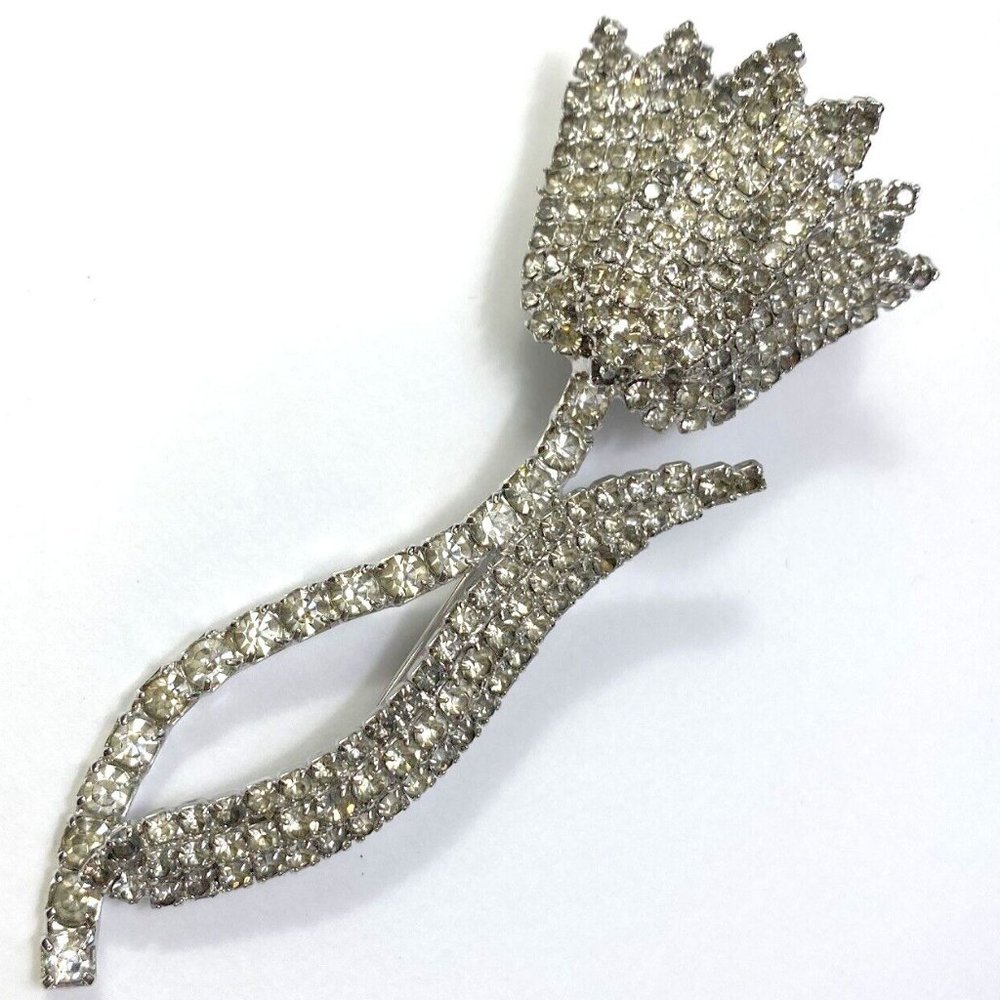 large vintage rhinestone pave floral flower brooch pin jewelry